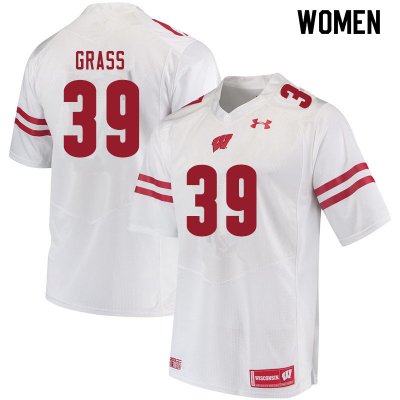 Women's Wisconsin Badgers NCAA #39 Tatum Grass White Authentic Under Armour Stitched College Football Jersey RA31K60SJ